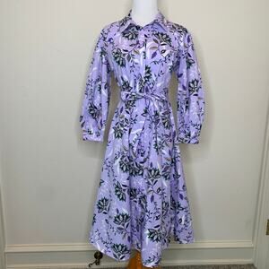 Purple Floral Shirt Dress Midi Length Sz Small Petite Cotton Charter Clib